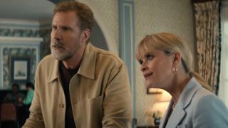 Will Ferrell and Reese Witherspoon both look exasperated at the front desk in You're Cordially Invited.