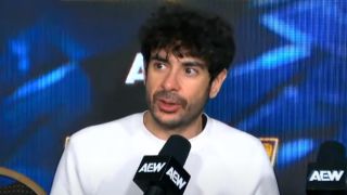 Tony Khan at the AEW Worlds End 2024 Media scrum. 